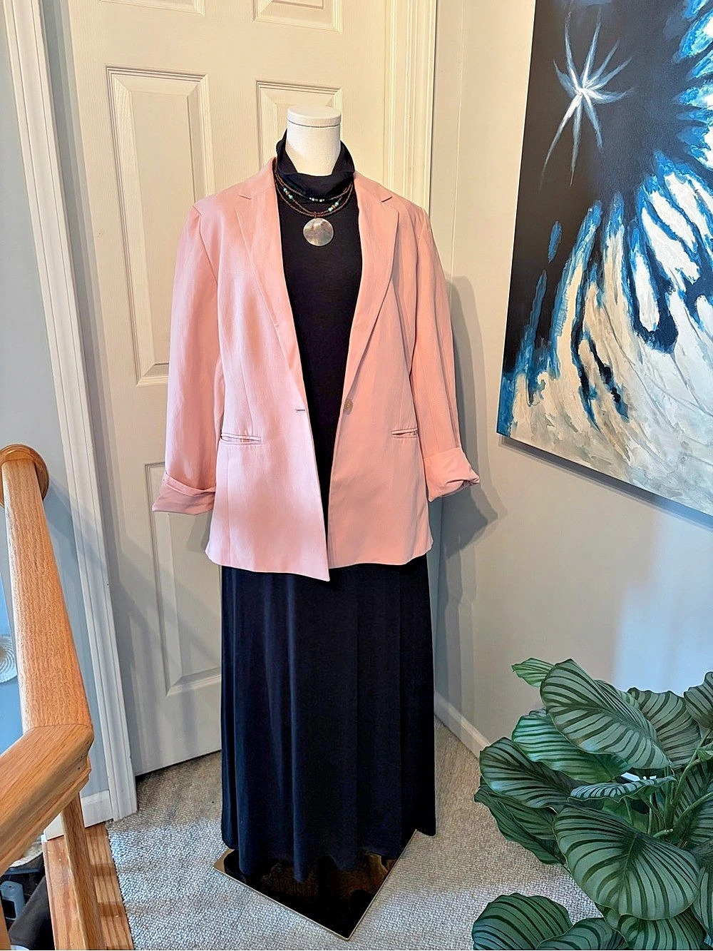 LOFT Pink Blazer Linen Blend Size 14 Like New